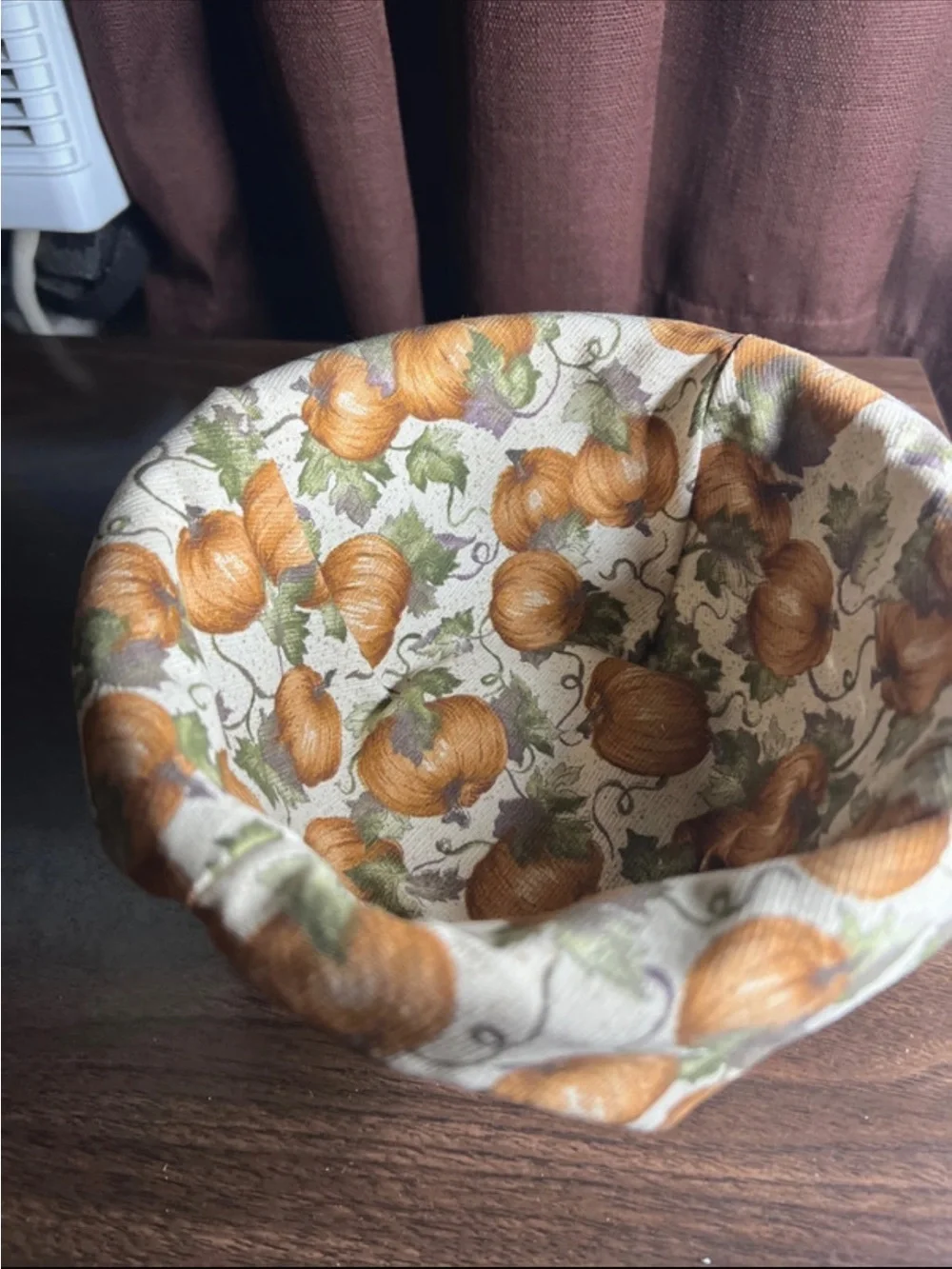 Longaberger Pumpkin-Print Lined Woven Basket in Tan and Orange 2003